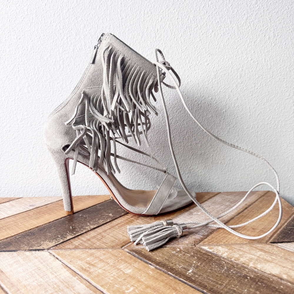 Shultz kagi Fringed Gray/Beige Lace Up Heels - Picture 5 of 16